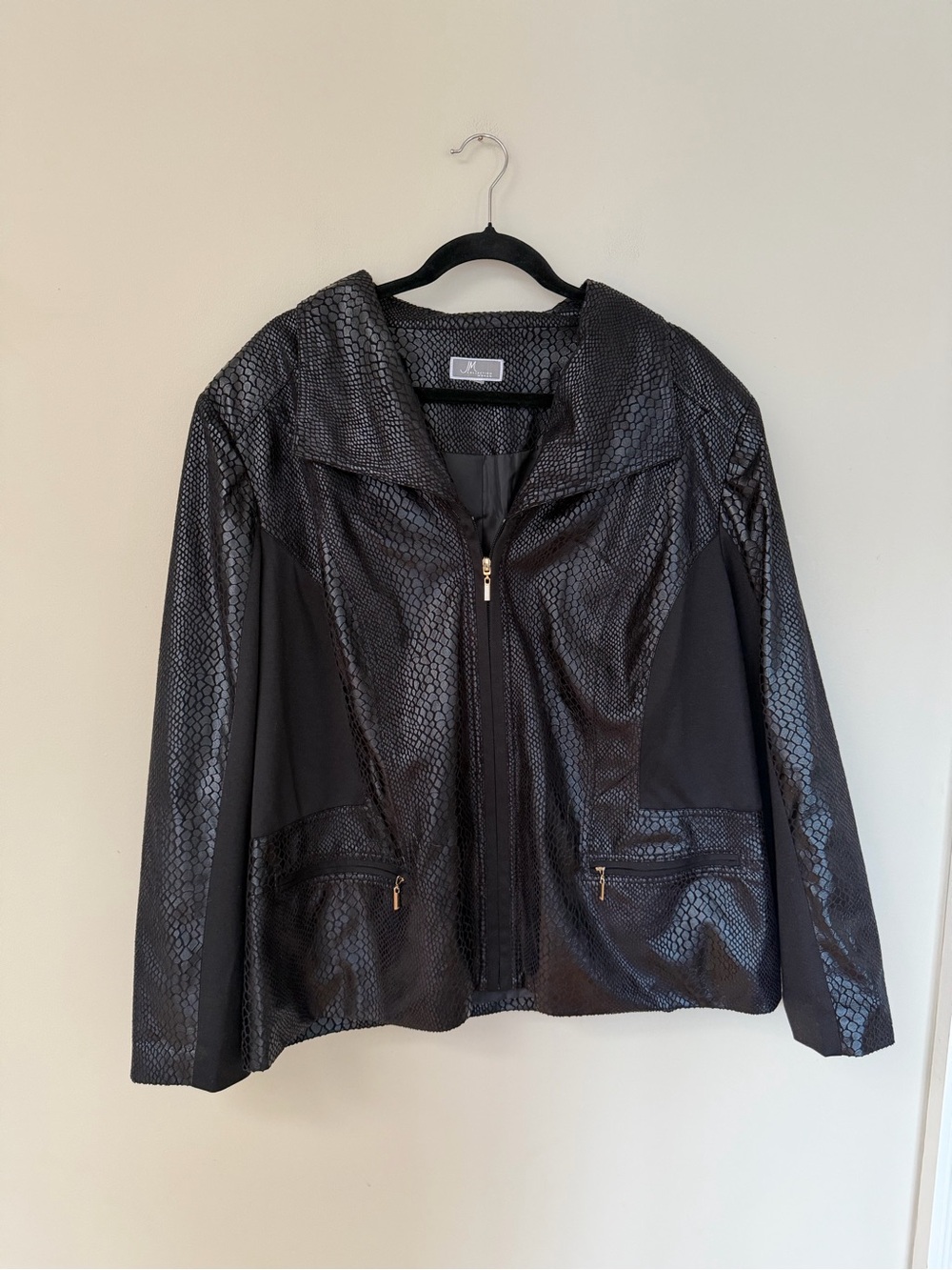 JM Collection Black Snakeskin Faux Leather Jacket